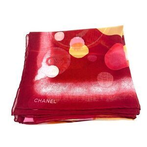 Chanel Red Silk Circle Shear Scarf